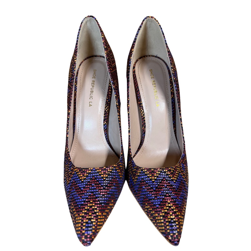 Shoe‎ Republic LA Multi Color Woven Chevron Pointed Toe Stiletto Pumps Size 9 - Picture 2 of 8